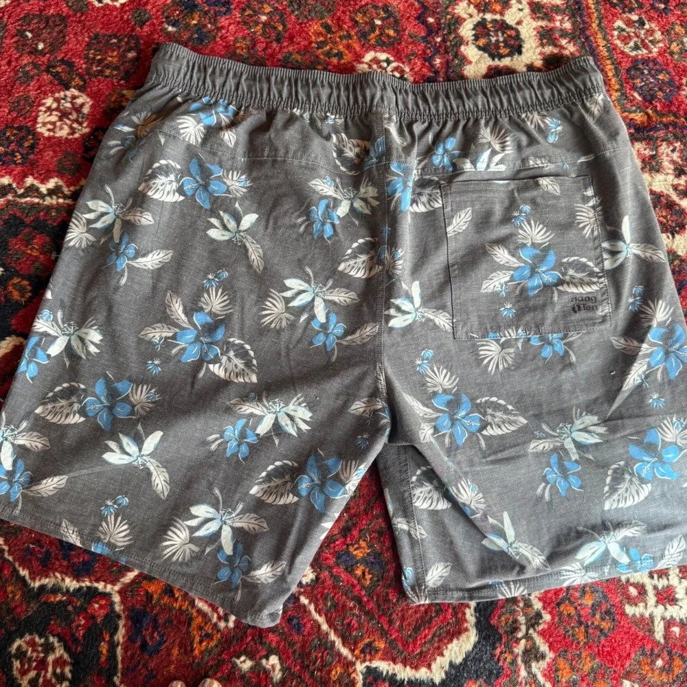 Hang Ten Hybrid Shorts Mens 3XL Gray Blue Floral Hibiscus Drawstring Pockets